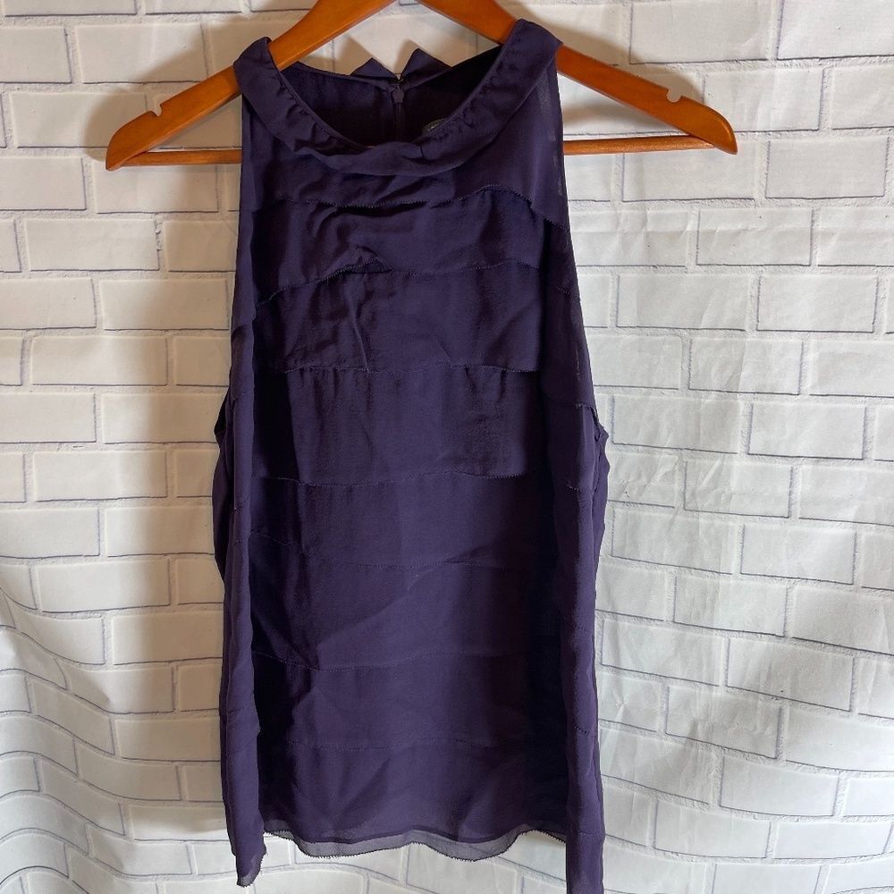 Vince Purple Silk Ruffled Front Tank Top Sz 12